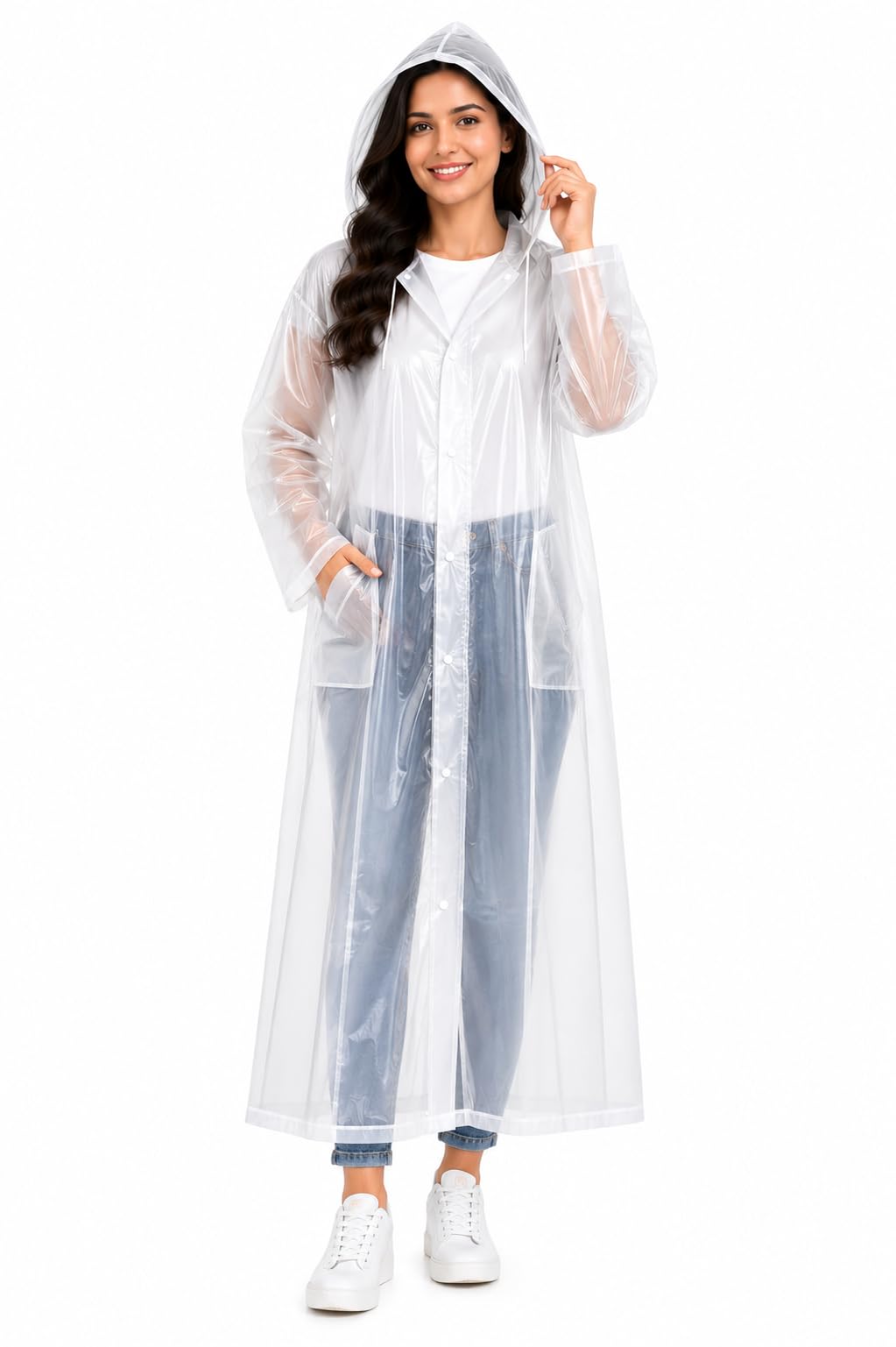 Waterproof Hooded Raincoat for Men & Women | Full Length Reusable PVC Rain Wear | Lightweight Windproof Rain Jacket with Front Button Closure & Pockets-image-27