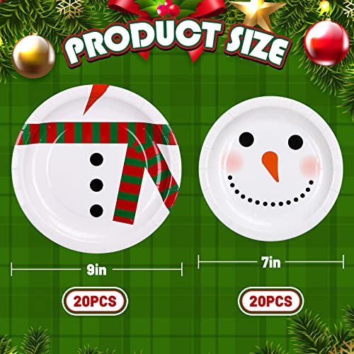 Whaline Christmas Party Dinnerware Set 20Pcs 9" Winter Snowman Disposable Dinner Plates And 20Pcs 7" Dessert Plates Christmas Cute Paper Tableware Serves For 20 Guests Xmas Holiday Dinner Supplies #TOP1