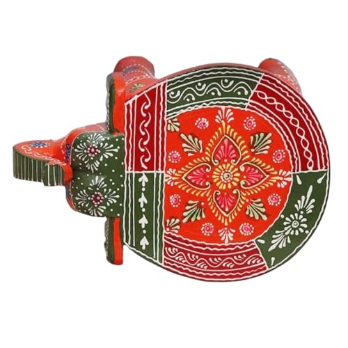 Image of Hand-Crafted and Emboss Colorful Painted Wooden Elephant Round Shape Stool for Home /Office /Living or Bedroom Decor,Decorative Showpiece (8 Inches Height, Orange)