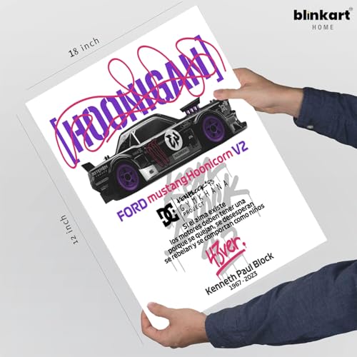 Image of BLINKART Hoonigan /Ford Mustang Hoonicorn Framed Posters Gift Items Boys Room Wall Decoration Bedroom Office Studio Synthetic Wood Frame & Acrylic Glass Ready to Hang - 18x12 Inch, (A4 Size)-CAR-206