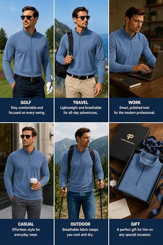 Image of Golf Quarter Zip Pullover for Men Mock Neck 1 /4 Zip Lightweight Athletic UPF 50+ Men's Long Sleeve Golf Sweatshirt