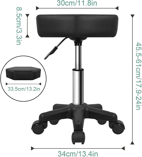 Miniatura 2 de FURWOO Taburete con ruedas hexagonales con ruedas para spa y salón de masaje, color negro