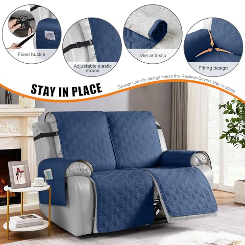 Image of VANSOFY Waterproof Recliner Loveseat Covers Washable, Ocean Blue,2 Seater | 1-Piece, Non-Slip with Elastic Straps, Sofa Cover with Pocket for Dogs, Pets
