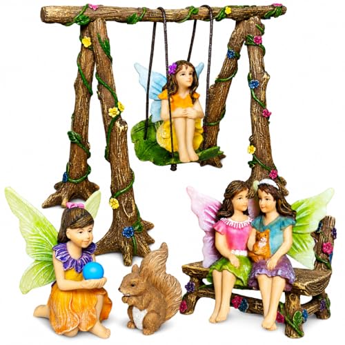 Mood Lab Fairy Garden Figurines with Swing - Miniature Accessories Set (6 pcs) - Outdoor Indoor Garden Decor Mood Lab Fairy Garden Figurines with Swing - Miniature Accessories Set (6 pcs) - Outdoor Indoor Garden Decor