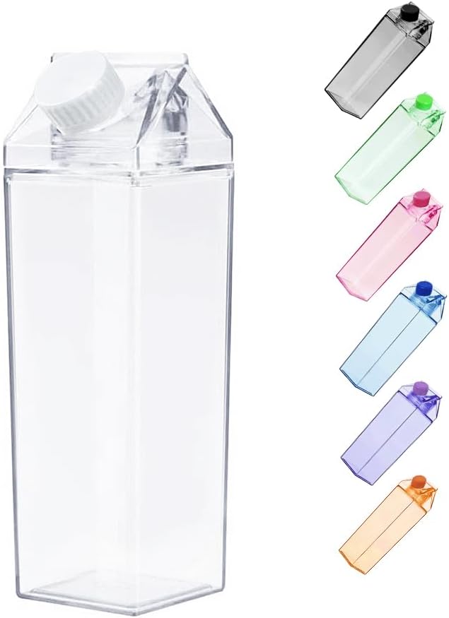 Jinberry 500ml/17Oz Cute Clear Milk Carton Water Bottle Portable Drinkware for Outdoor Climbing Tour or Camping