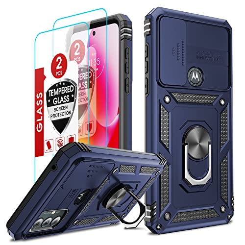 LeYi for Moto G Pure Case, Moto G Power 2022 Case with Slide Camera Cover + [2 Pack] Tempered Glass Screen Protectors, Military-Grade Phone Case with Kickstand for Motorola G Pure, Blue
