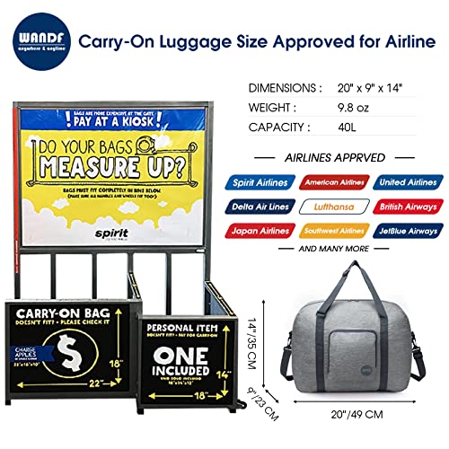 Wandf Foldable Travel Duffel Bag Luggage Sports Gym Water Resistant Nylon (C-Light Grey Denis)