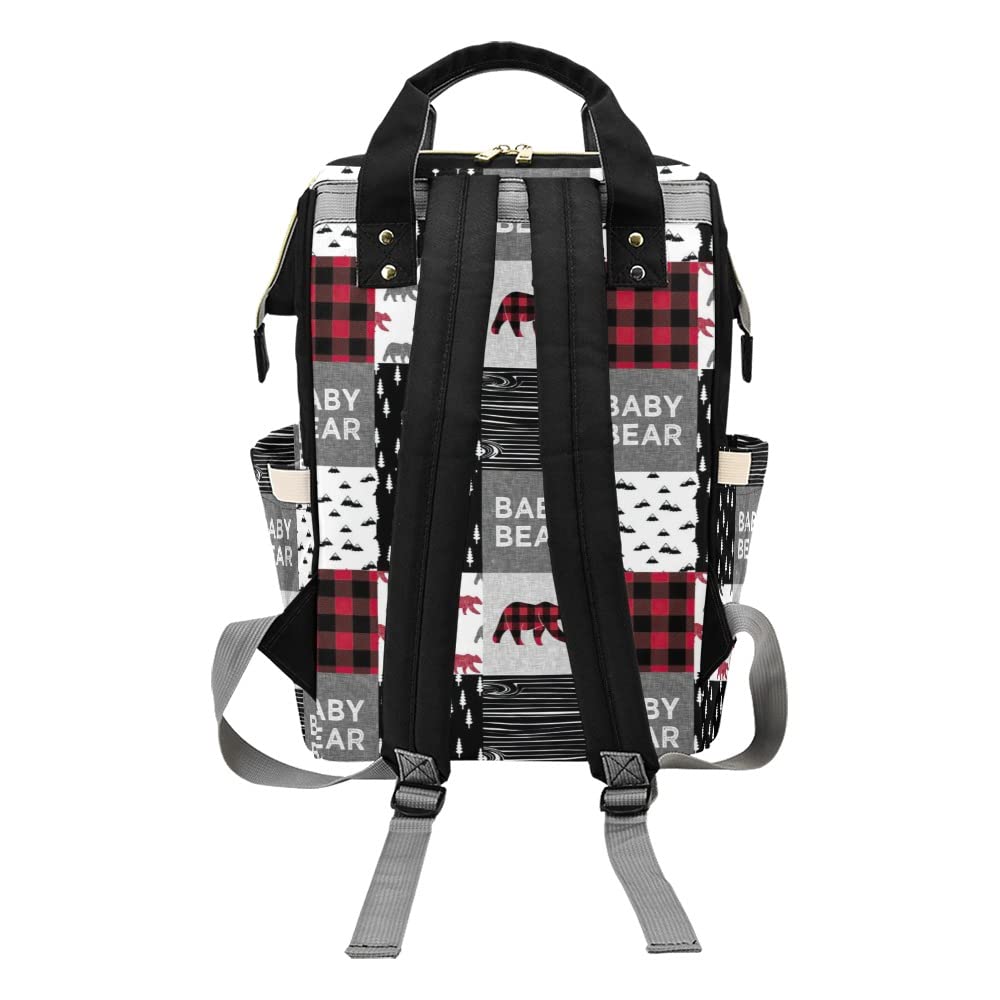 XOZOTY Bear Buffalo Plaid Diaper Backpack Nappy Nursing Baby Bags Gifts Tote Bag for Women