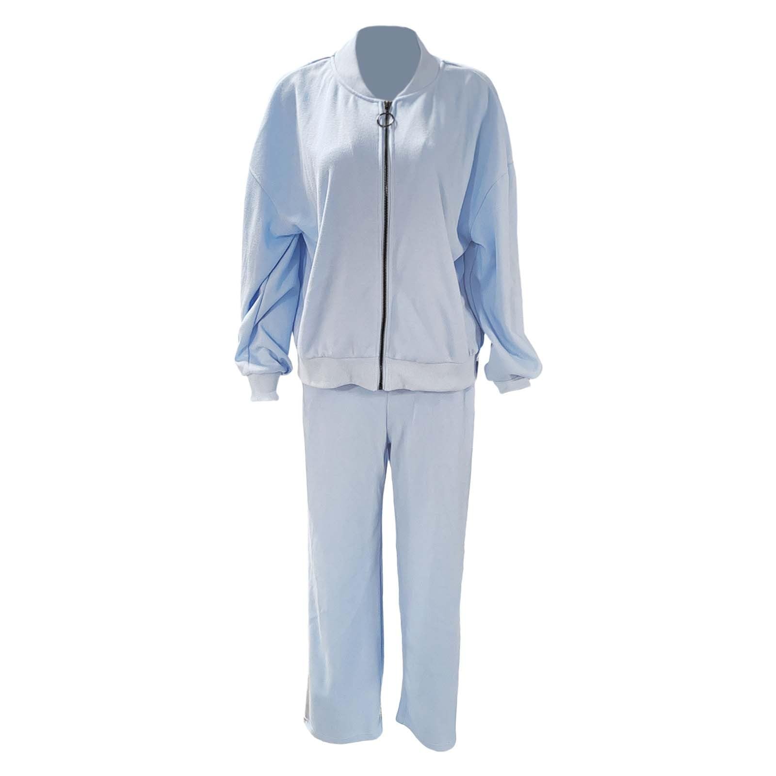 Generico Giacca Donna Scollo Tondo Felpa Pantaloni Dritti Moderno Confortevole Capospalla Giubbino Casual (Blu, M)