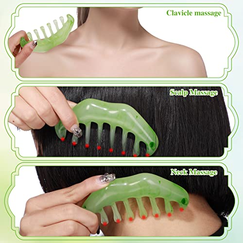 Geiserailie 2 Pieces Jade Combs Massage Stone Hair Gua Sha Scraping Scalp Comb Facial Massage Tool Multifunctional Handheld Head Tools Head Caring Therapy Mother's Day Gift(Elegant Style) - Image 4