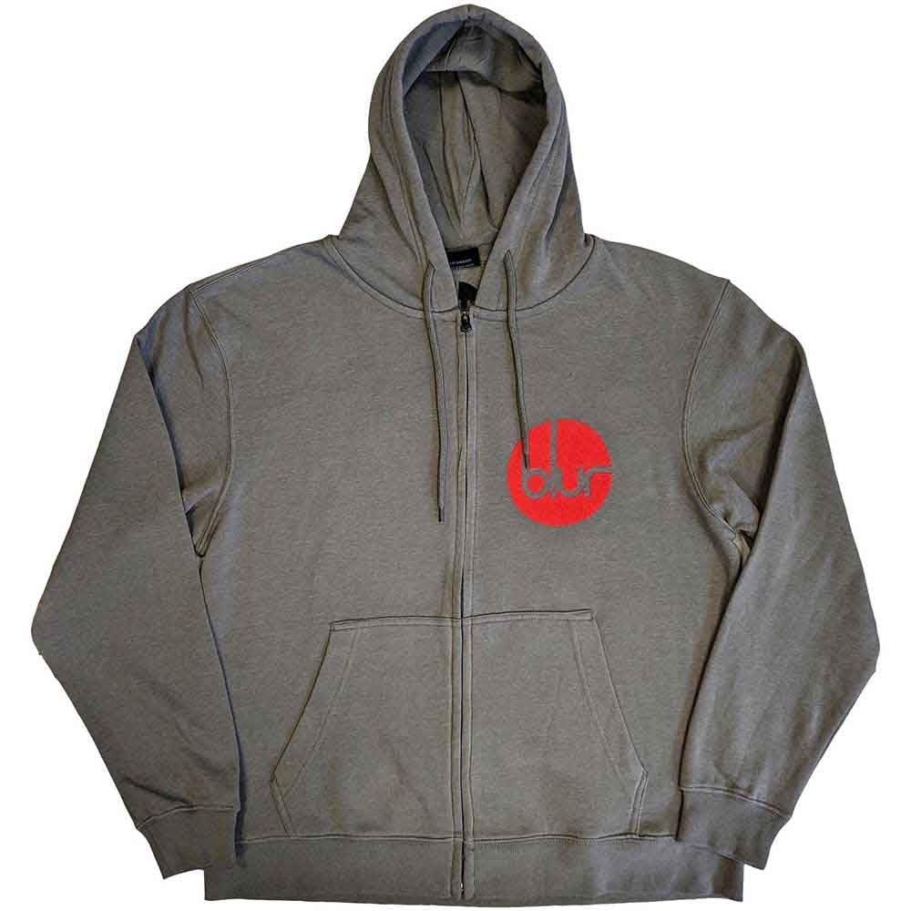 Rock Off officially licensed products Blur Felpa con Cappuccio Circle Band Logo Nuovo Ufficiale Unisex Grigio Zipped