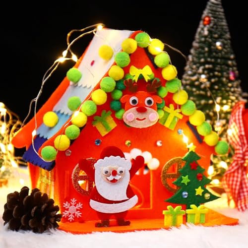 Taimeimao Juego De Manualidades De Navidad Para Niños, Casa De Navidad, Fieltro, Decoración De Árbol De Navidad, Juego De Manualidades, Decoración De Navidad, Juego De Manualidades Para Invierno