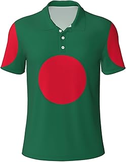 Flag of Bangladesh Print Casual Polo Shirts for Men, Athletic T-Shirt, Summer Beach Short Sleeve Button Down Shirts