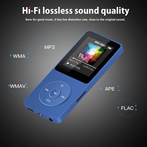 AGPTEK MP3 Player, Muziek MP3-speler met 1,8 inch TFT-kleurenbeeldscherm, 70 uur afspeeltijd, met FM, opname en micro-SD-kaartsleuf A02, blauw - Image 8