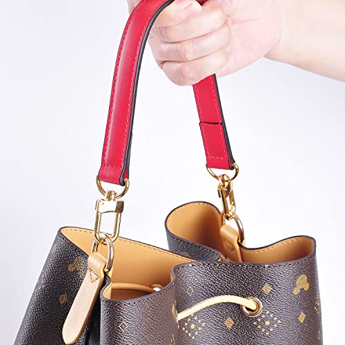 Image of Genuine Leather Plain Strap Replacement Top Handle Leather Strap for Handbag (Red, 14.5 in)