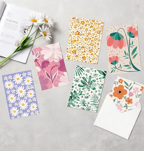 Image of 24 Pack Boxed Floral Blank Greeting Cards with Self-adhesive Envelopes For All Occasion, 24 Unique Floral Designs, No Repeats