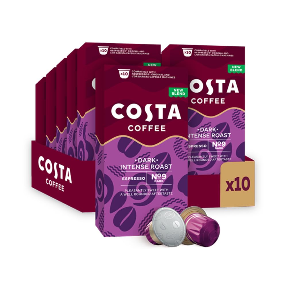 Costa Dark Intense Roast Aluminium Coffee Pods (Pack of 10, Total 100 Coffee Capsules)