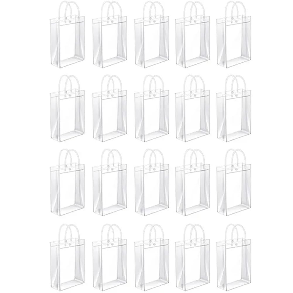 CTRLZS 50PCS Clear PVC Gift Bags with Handles Reusable Plastic Wrap Tote Bags Transparent Shopping Bag for Christmas Party