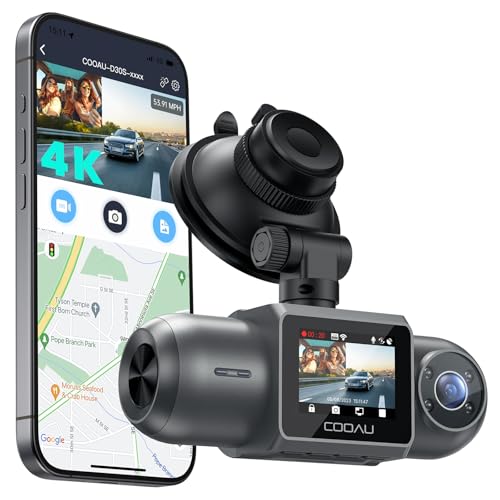 COOAU D30S 4K Dash Cam Auto con GPS Wi-Fi - Doppia Dashcam Auto Anteriore e Interna 2.5K 1080P, Con...