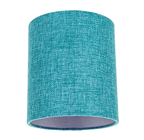 Modern and Sleek Teal Linen Fabric Small Cylindrical Lamp Shade 60w Maximum | 16cm Width | for Table Lamp, Wall or Pendant | Inner Silver Satin Lining by Happy Homewares