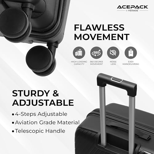 Image of VLITE Ted Set of 3 (S+M+L) Lightweight Polypropylene Suitcase | Anti-Theft Double Zipper | Built-in Number Lock | Spacious & Durable Luggage | 3-Year Warranty (Black)