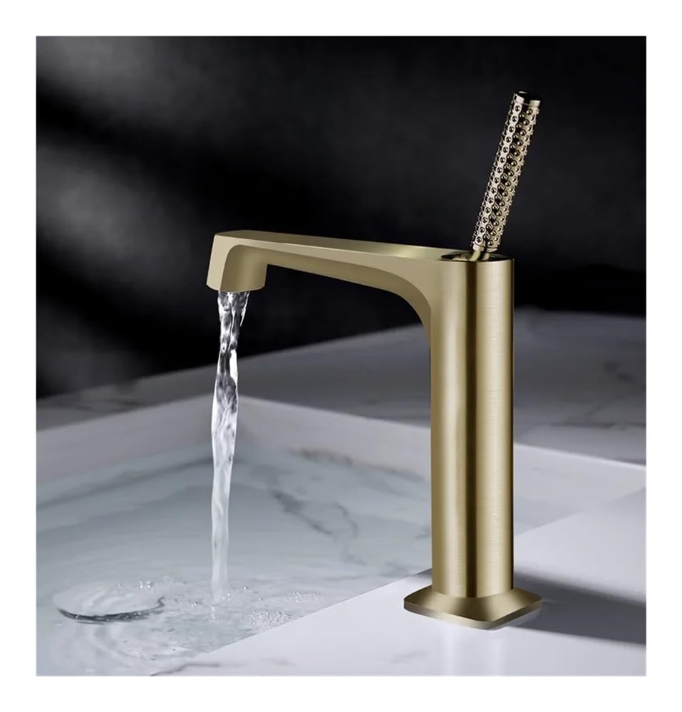 Blyqxs Nickel Gold Basin Faucet Brass Washbasin Faucet Single Handle Cold And Hot Water Washbasin Single-Hole Faucet(Nickel Gold)