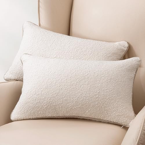 Image of Amazon Basics Boucle Lumbar Throw Pillow Covers for Couch, Living Room, Home Decor with Hidden Zipper, White, 12x20in, Pack of 2
