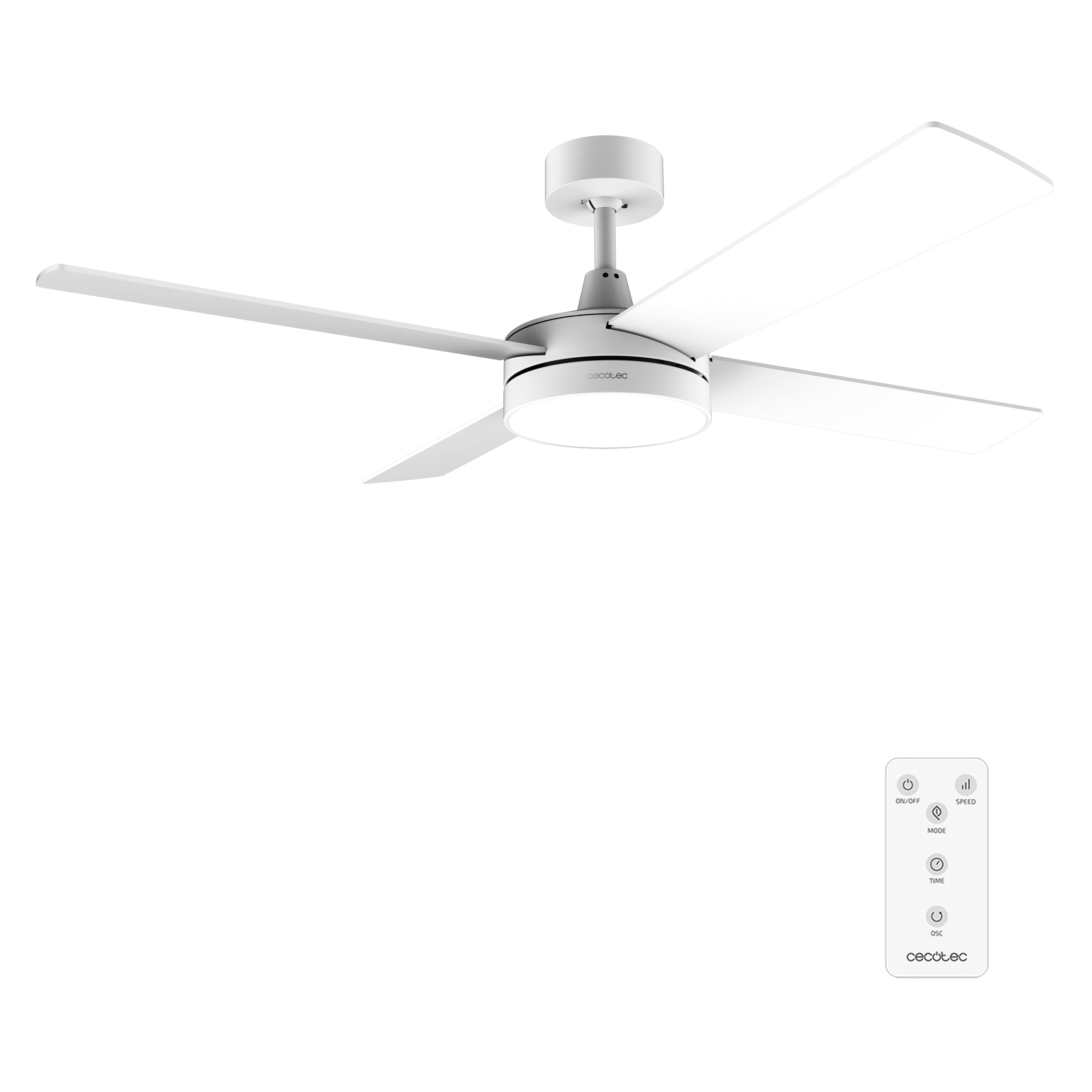 Cecotec Ventilatore da soffitto EnergySilence Aero 5200 White Line. 60 W 52” con luce led, telecomando, 3 velocità, 4 pale e modalità inverno-estate.