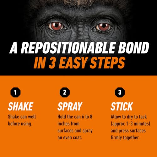 Gorilla Ultimate Spray Adhesive, Instant Aggressive Tack, White, 12.2 oz - image 6