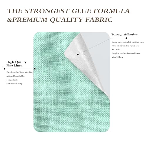 Image of KING MOUNTAIN Linen Fabric Iron-on Repair Patch, Inside&Outside Fabric Repair Patch, 3 inchx60 inch with Backing Glue Linen Repair Decorative Patch kit (Mint Green)