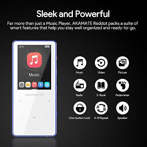 MP3 Player, 16GB Player with Bluetooth 4.2, Music Player with FM Radio, One Click Recording, 2.4" Screen, Built-in Speaker, HiFi Lossless Sound, Support up to 128GB(Earphone, Sport Armband)