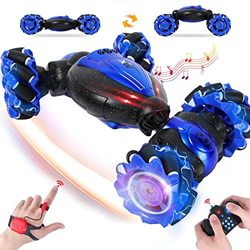 GILI Gesture Sensing Rc Stunt Car, 2.4GHZ 4WD Double Sided Transform Vehicle with Music, Remote Control Truck for Boys 8-12 (Two Rechargable Batteries) Gift for 4, 5, 6, 7, 8 Kids