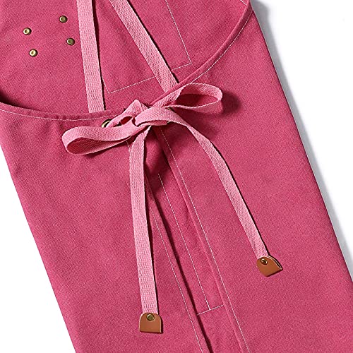 Chef-Aprons-for-Men-Women-with-Large-Pockets-Cotton-Canvas-Cross-Back-Heavy-Duty-Adjustable-Work-Apron-Size-M-to-XXL-Pink