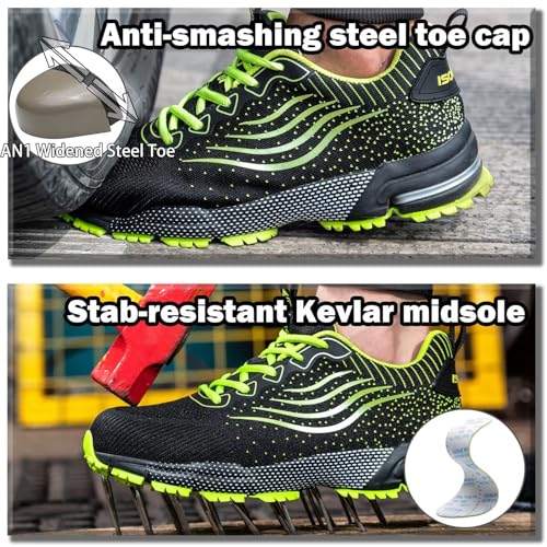 Image of ISOOUS Steel Toe Shoes for Men Women Lightweight Safety Shoes Comfortable | Cushion Steel Toe Sneakers Indestructible Work Shoes Non Slip Breathable Industrial Construction Kevlar Anti-Puncture Unisex