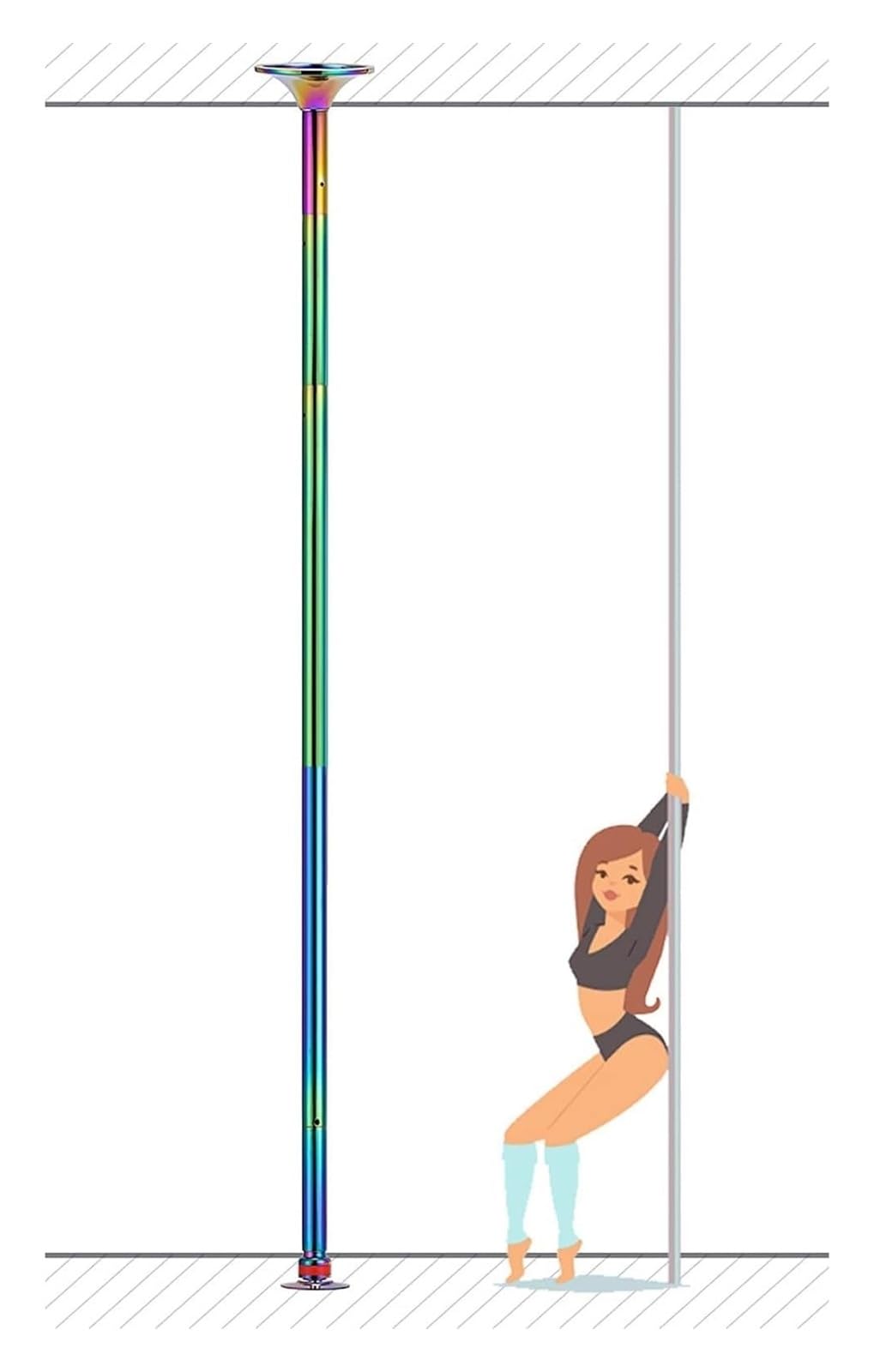 JYBNBBE Pole Dancing Pole for Home Spinning Static Dancing Pole Kit with Extensions Pole, Heavy-Duty Steel Pole Dancing Pole, Colorful,Colour-2.3M