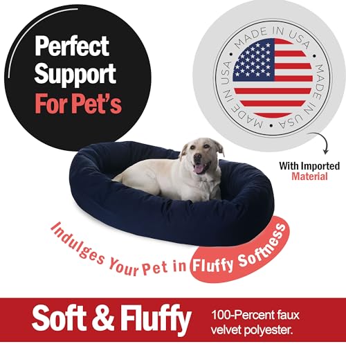 Image of Majestic Pet 52 Inch Bagel Calming Dog Bed Washable - Cozy Soft Round Pet Bed with Spine Support for Dogs to Rest their Head - Fluffy Donut Puppy Bed 52x35x11 (Inch) - X-Large - Blue