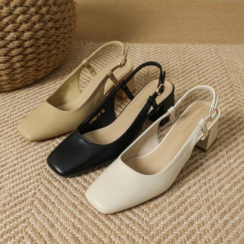 Women'S Closed Toe Slingback Chunky High Heels With Adjustable Ankle Buckle, Square Toe Dress Summer Sandals3
