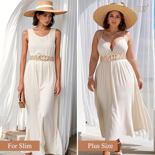 JASGOOD Wide Straw Woven Stretchy Belt for Women Boho Braided Elastic Dress Waist Belt for Ladies,Multicolor4