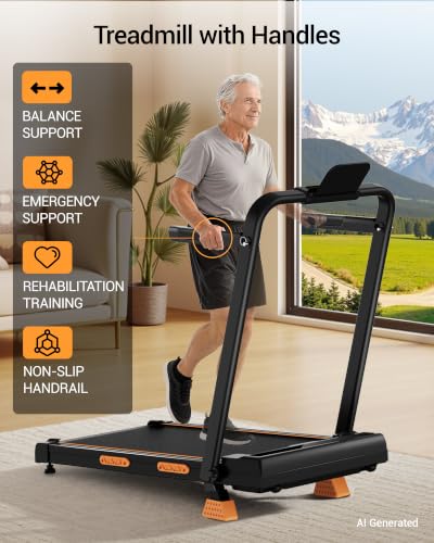 Image of 15% Auto Incline Walking Pad Treadmill with 12-Level, Under Desk Treadmill with Handles, Portable Treadmills for Home Small, 43″ High Armrests