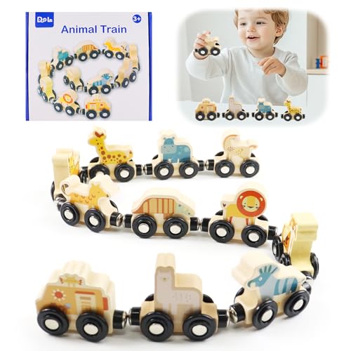 SENLINLIN Tren de Madera Montessori Magnético con Animales – Juguete Educativo Madera para Niños 1 2 3 Años – Juegos Montessori Bebé 2 Años – Regalo Niño Niña Cumpleaños o Navidad