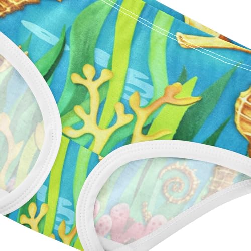 Cotton Toddler Underwear Floral Seahorses Seaweed Art Blue Panties for Girl Florals Kids Undies Briefs 2t4