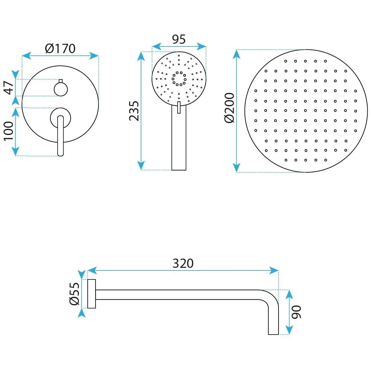 Rea - Set Doccia Da Incasso Rame Spazzolato Js-1180Brg, + Box, 25X32X17cm