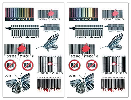 Tattoos 2 Sheets Barcode Zipper I Love You Cartoon Tattoo Fantasy Art Men Women Temporary Tattoos Fake Body Sexy Body Arms Legs Shoulder Art Party Favors Individual (15) #TOP26