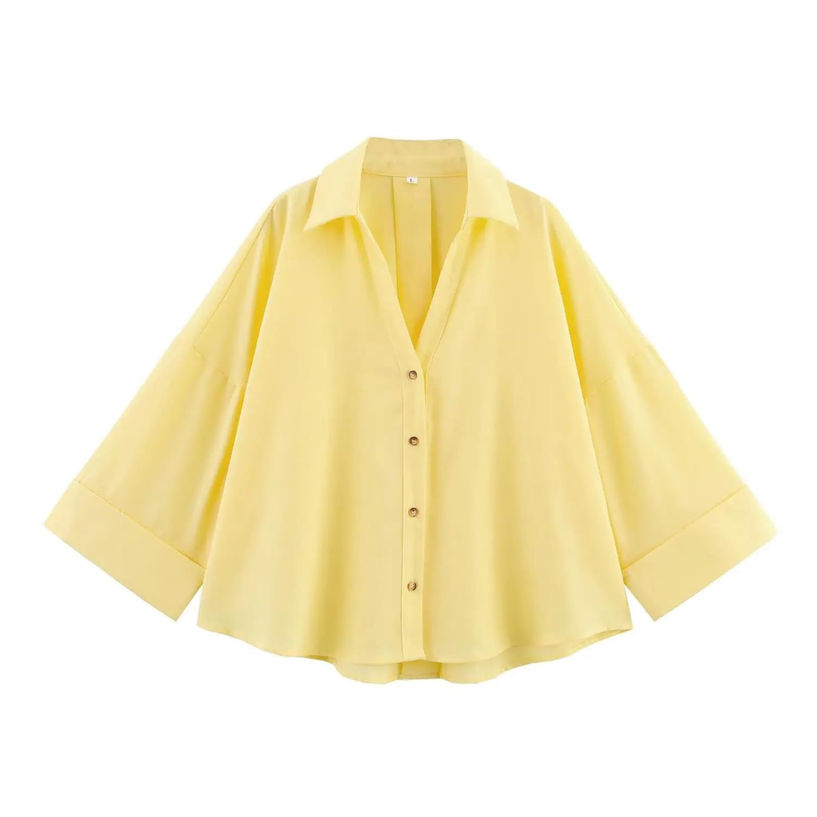 Genérico Camisa Holgada de Manga Larga con Botones para Mujer, Abertura Completa, Botonadura Sencilla, Corte Recto, Manga Ancha, Blusa de Oficina (Camiseta Pnnrk Mediana)