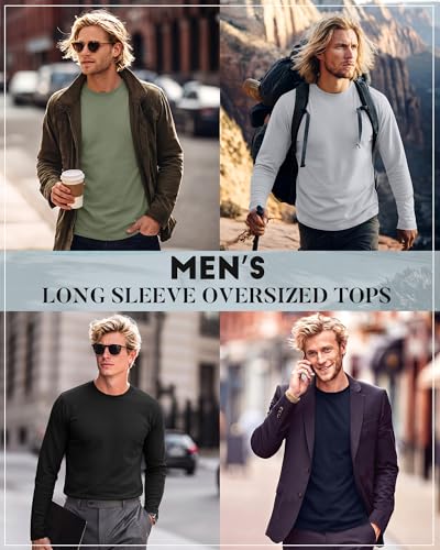 Image of August Alley 4 Pack Men's Big and Tall Cotton Shirts L-7XL, Long Sleeve Oversized Tops Loose Casual Large T-Shirts Basic Tee