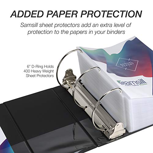 Image of Samsill Durable 6 inch 3 Ring Binder, Locking D Ring Binder, Customizable Clear View Cover, Black, Holds 1225 Pages