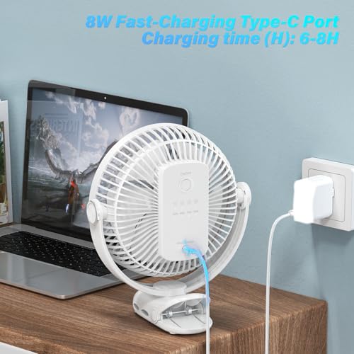 Image of 12000mAh Clip on Fan 30H Longest Runtime, 8in Portable Fan Rechargeable, Ultra Quiet with Heavy-Duty Clamp, USB Desk Fans for Golf Cart,Office Desk, Treadmill, Camping, Bedroom