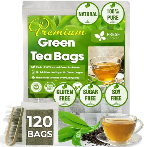 Image of FreshDrinkUS, Premium 120 Green Tea Bags, 100% Natural & Pure from Green Tea. Green Herbal Tea. Made with Natural Material Tea Bags. No Sugar, No Gluten, Vegan
