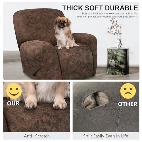 Image of ANARACHON Leather Look Recliner Chair Covers Stay in Place 4-Piece Recliner Slipcovers for Reclining Chair Furniture Protector Spandex Fabric Washable (X-Large, Dark Brown)