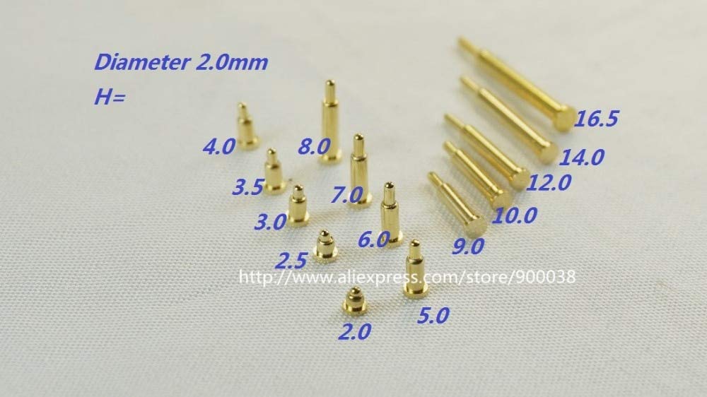 Davitu Electrical Equipments Supplies - 10 pcs Spring pogo pin connector diameter 2.0 mm height 2.0 2.5 3.0 3.5 4.0 5.0 6.0 7.0 8.0 9.0 10.0 12.0 14.0